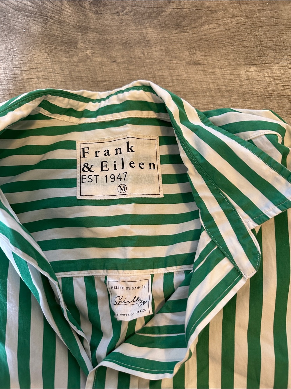 Frank & Eileen Green and White Vertical Stripe Button-Down Shirt - Picture 2 of 3